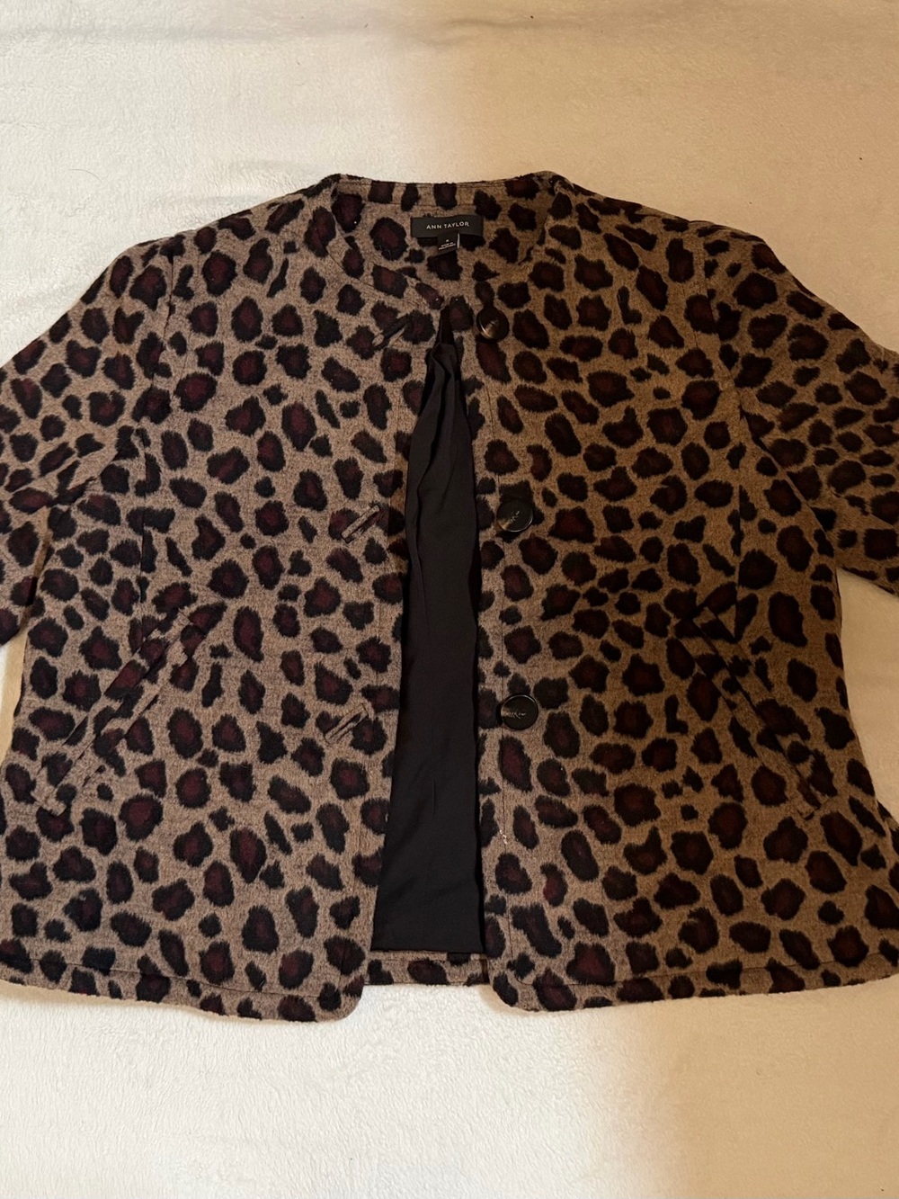 Ann Taylor Leopard-Pattern Collarless Blazer in Brown and Black